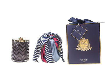 Herringbone Candle - Navy - Dragonfly lid & Scarf - Eau de Vie - HCG05 (Carton of 2)